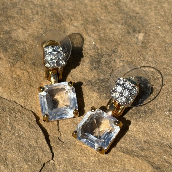 Swarovski Vintage Gold Tone Cushion Cut Earrings